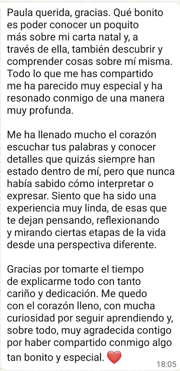 Testimonio de una participante sobre su lectura de carta natal